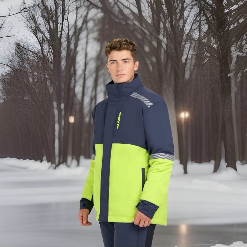 Men's High-Visibility Two-Tone Winter Jacket - Navy and Neon Green